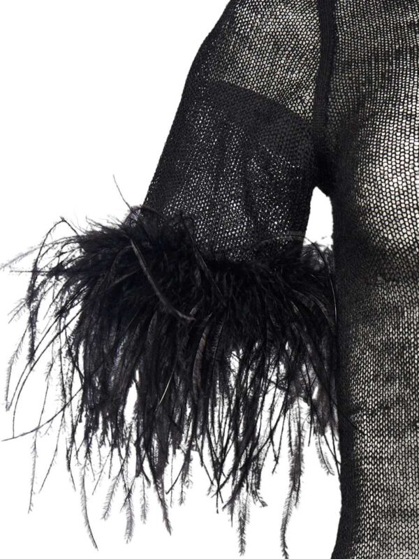 Cocktailkleid Strick Federn, schwarz