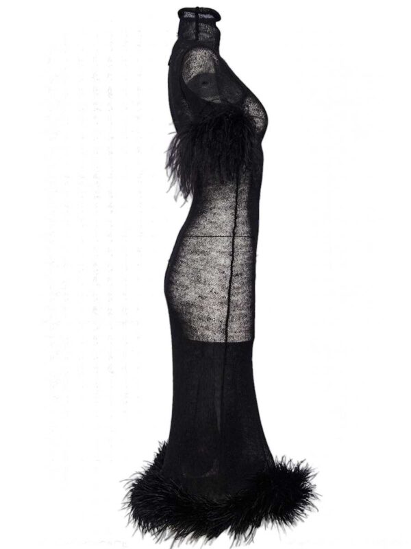 Cocktailkleid Strick Federn, schwarz – Bild 2