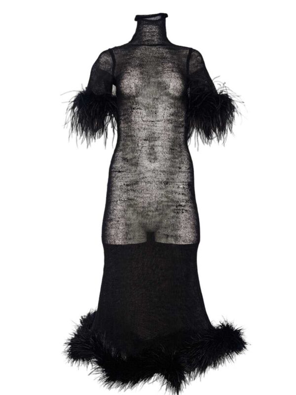 Cocktailkleid Strick Federn, schwarz