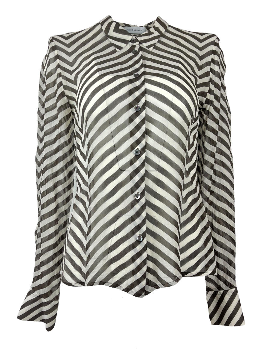 René Lazard 90's Silk Blouse Chevron, brown