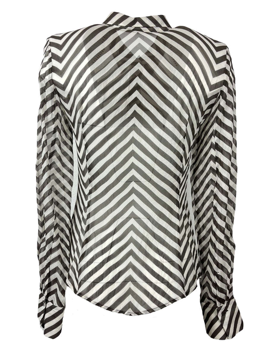 René Lazard 90's Silk Blouse Chevron, brown