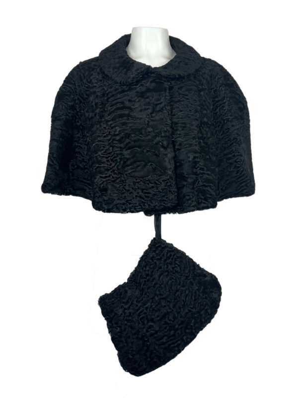Vintage Persianer Cape mit Muff, schwarz